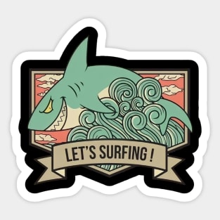 shark, lets surf Sticker